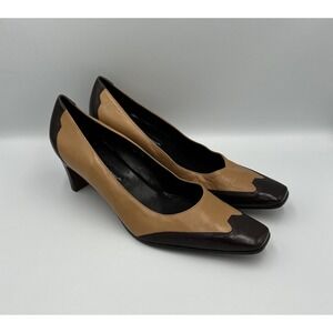 etienne Aigner shoes size 10M two tone leather stacked pumps vintage +wear